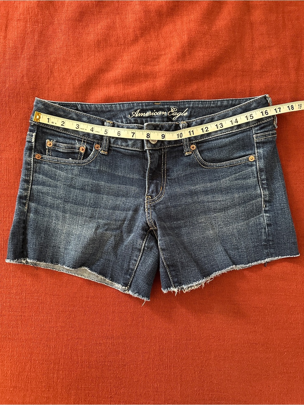 American Eagle Outfitters Dark Blue Denim Low Rise Cutoff Shorts - Picture 4 of 7